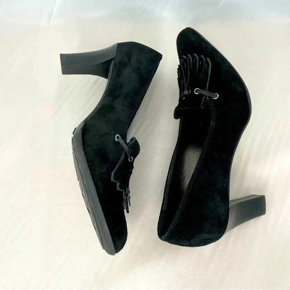 Franco Sarto Women's Heels Shoes 6.5 Black Suede Tassel Closed Toe Pump - Picture 4 of 12